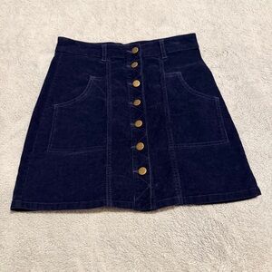 Altered State Button Up Navy Corduroy Women’s Skirt  - Size Small Cotton/Spandex
